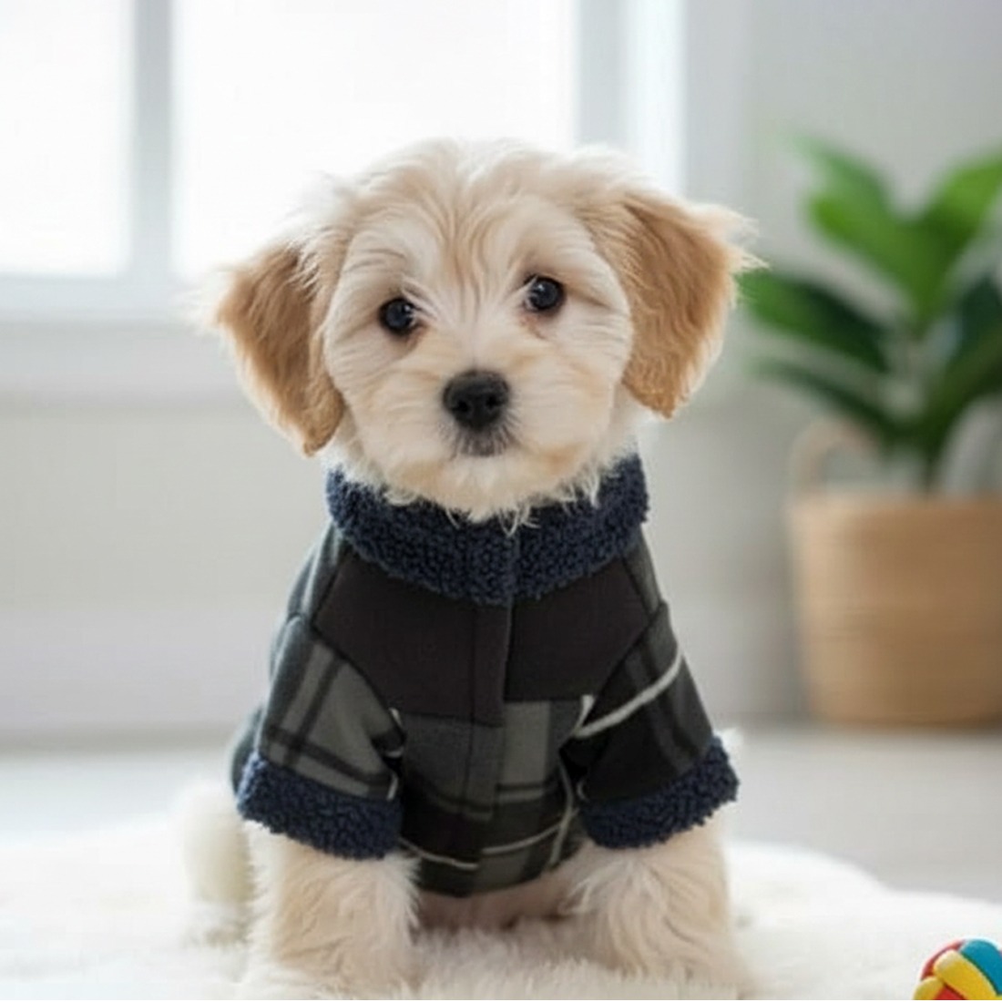 Winter Checkered Dog Jacket with Fleece Lining (Print May Vary)