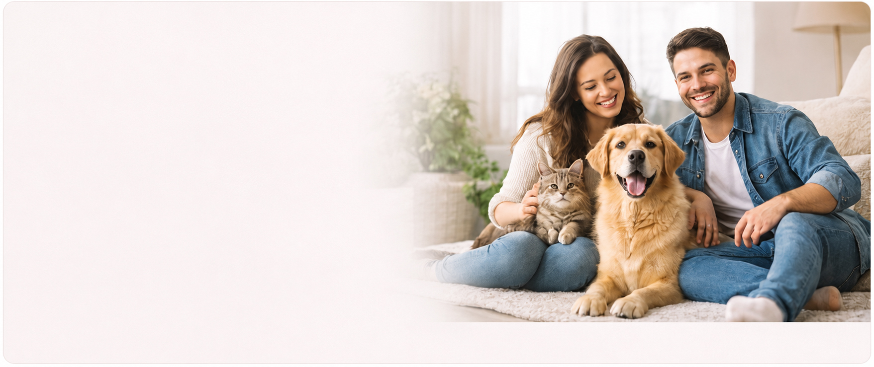Happy family with pets