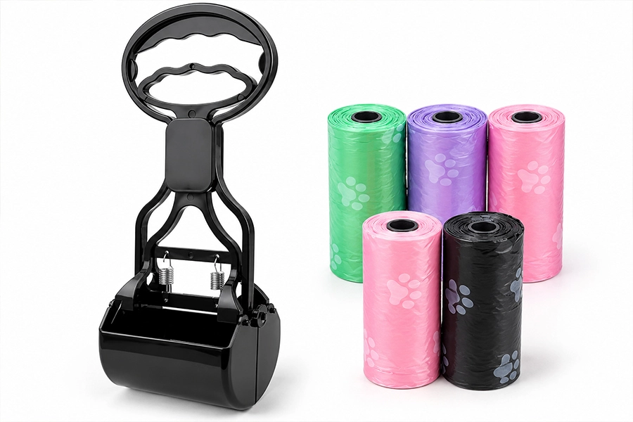 Dog Pooper Scooper with 5 Rolls of Poop Bags
