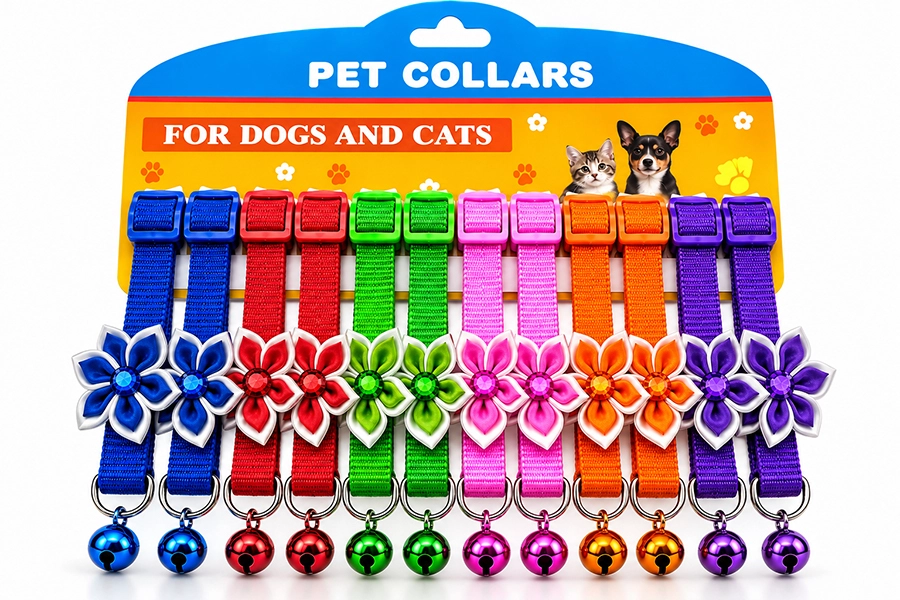 Adjustable Nylon Flower Pet Collar with Bell